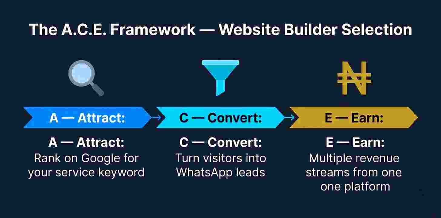 The ACE Monetization Framework — Attract Convert Earn applied to website builder selection for Nigerian small businesses
