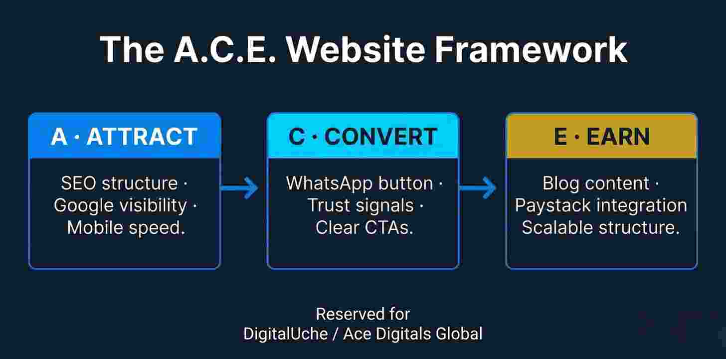 The ACE Monetization Framework — Attract Convert Earn — applied to creating a website from scratch in Nigeria
